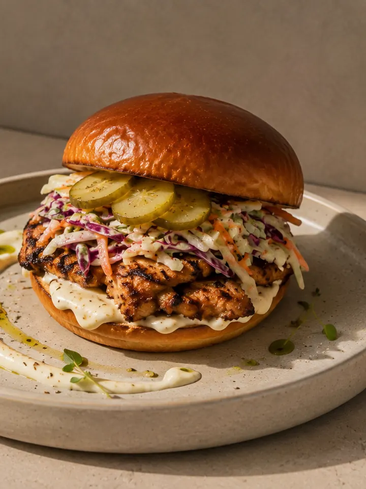 Grilled chicken burger with slaw