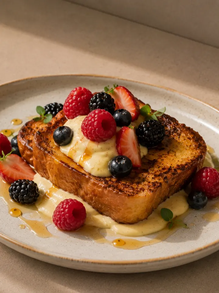 French toast with berries and vanilla cream